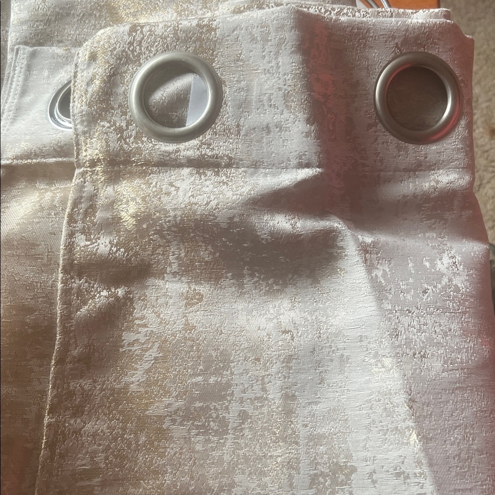 Textured Silver-Cream Grommet Curtain Panels - Picture 2 of 3